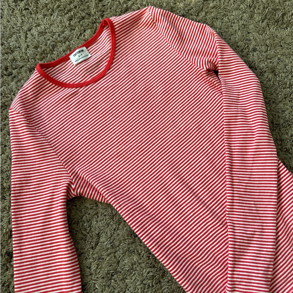 Cotton On Red and White Striped Long Sleeve Tee